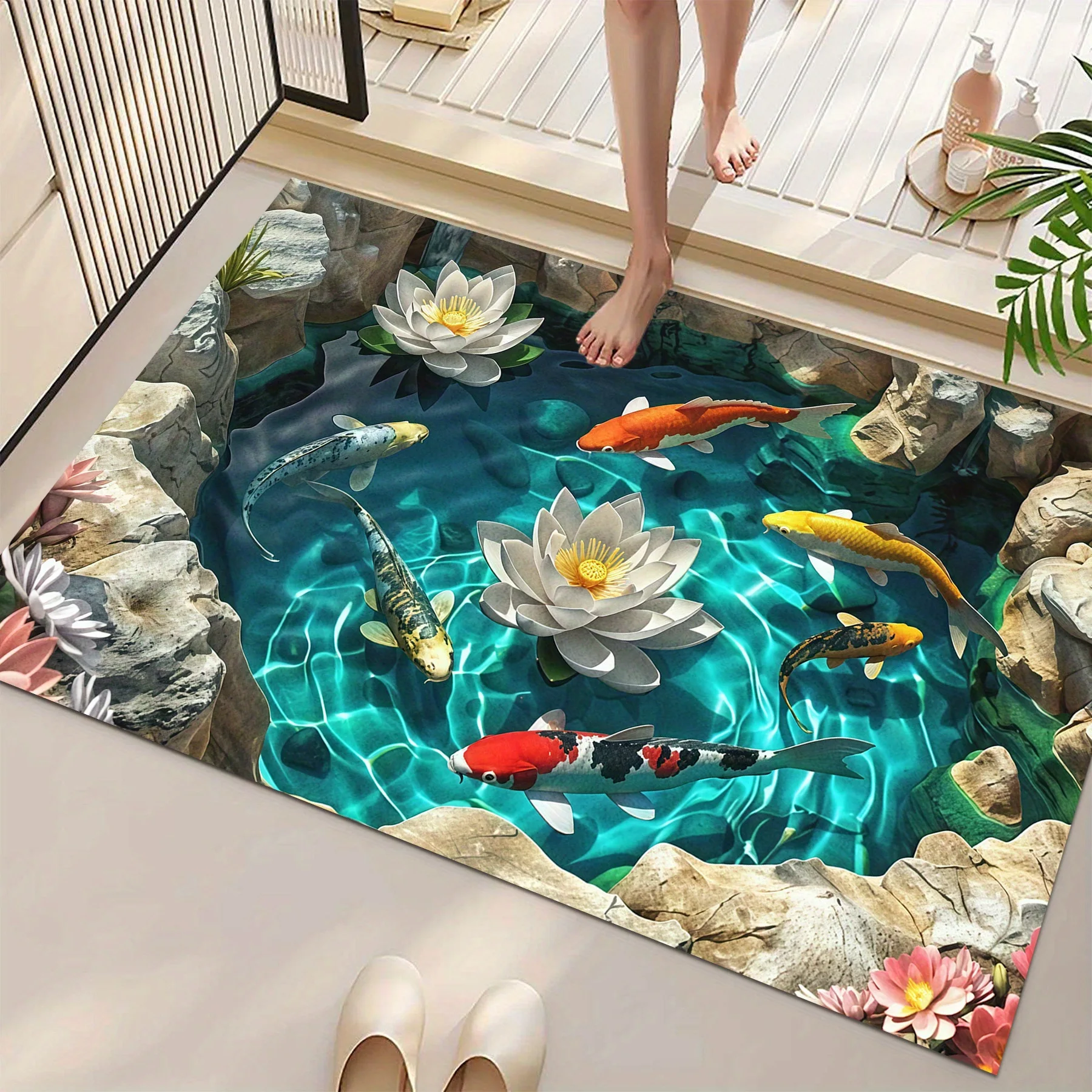 Planted Aquarium Carpet Plant - سجادة حمام بتصميم سمكة الكوي وزهرة